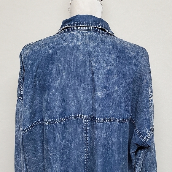 LIVERPOOL Jeans Washed Out High Low Button Up Split Back Top Large - Picture 10 of 13